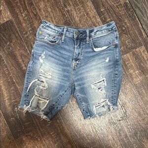 American Eagle Blue Distressed Jean Shorts - size 28